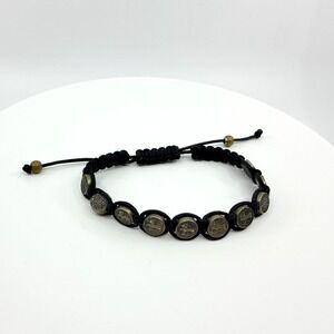 Vintage Saint Benedict Medal Bracelet Black Macrame Cord Catholic Religious 90s
